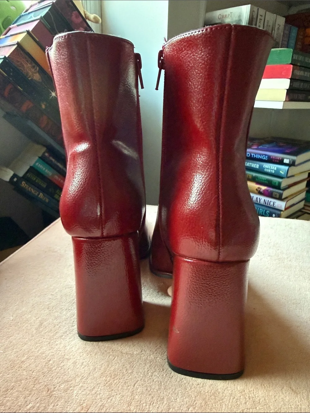 Mix No. 6 Red Leather Square-Toe Ankle Boots